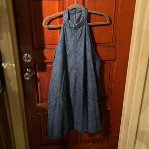 Free People Rising Sun Mini Dress Washed Blue Denim Size large